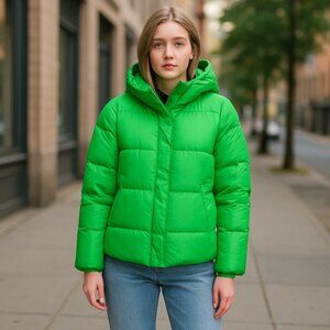 NWT LEVI'S Hooded Puffer Jacket In Bright Green